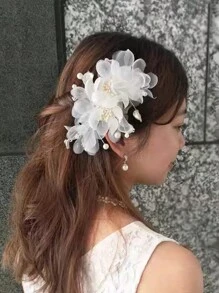 1件手工复古桃花发夹，浪漫花卉发饰，适合夏季、摄影、表演、汉服、婚礼等场合。 - 白色 - 查看 4