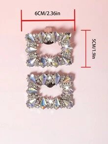 1 Pair (2pcs) Square Buckle Design Detachable Diy Shoe Clips With Rhinestone & Metallic Material In Gold, White And Silver Tone, Ideal For Wedding And Special Occasions - Silver - View 6