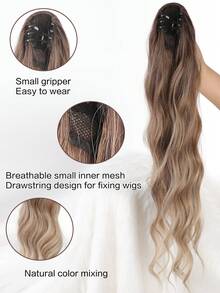 爪夹波浪马尾接发 合成纤维假发 26 英寸长 波浪渐变棕色马尾接发 女士适用 - 彩色 - 查看 2