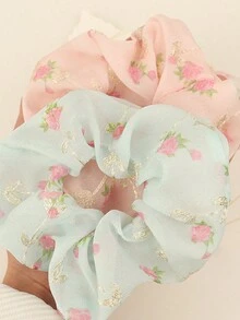 3pcs Vintage Floral Scrunchies For Daily Use - Multicolor - View 5