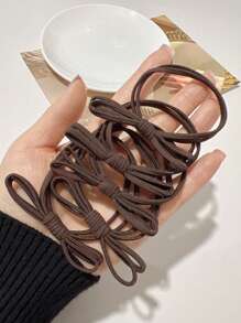 5入組簡約時尚蝴蝶結頭髮圈，耐用彈性髮繩，女孩髮飾，適用於日常、休閒和戶外，可愛甜美風格，是女性或兒童新年禮物的理想選擇 - 深咖啡 - 查看 1