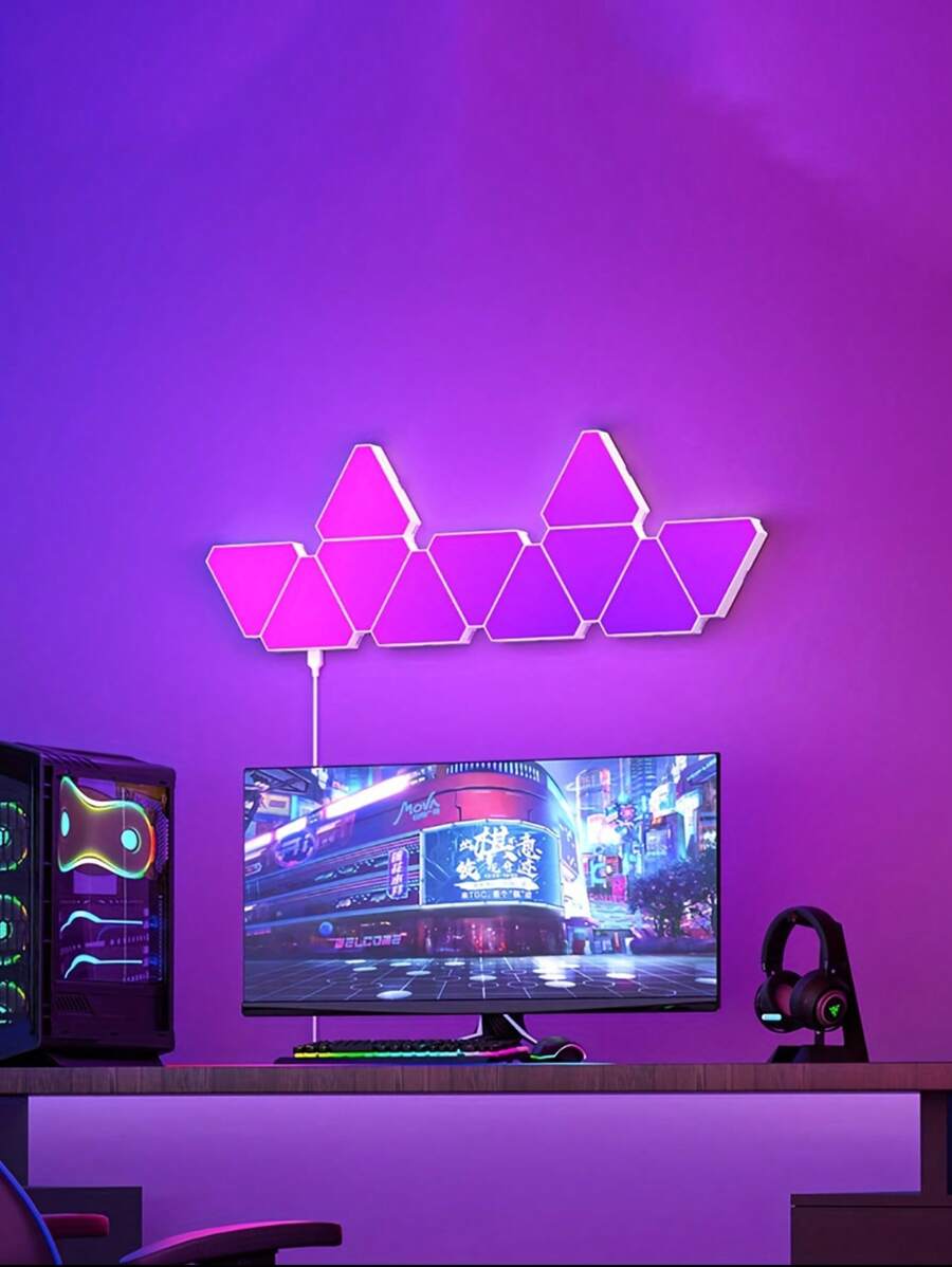 3/6/10pcs  Smart LED Light Panel Color LED Cellular Quantum Triangle  Light, Smart App Control, Dual Control Triangle LED Light Wall Panels With USB-Power, Geometry Triangle Lights Touch Used In Game Room Decor