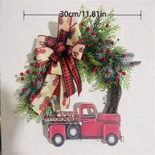1入組紅色卡車聖誕花環,農場風格紅色卡車花環聖誕裝飾,適用於派對冬季