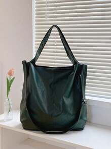 Slouchy Soft Leather Tote Bag For Women, Suitable For Commuting And Shoulder Carry - Green - View 3