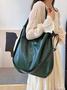 Slouchy Soft Leather Tote Bag For Women, Suitable For Commuting And Shoulder Carry - Green - View 9