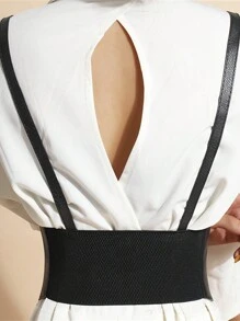 1 Áo ba lỗ nữ có đai lưng rộng & dây thun, thích hợp mặc hàng ngày, vòng eo 60-75cm - màu đen - Xem 4