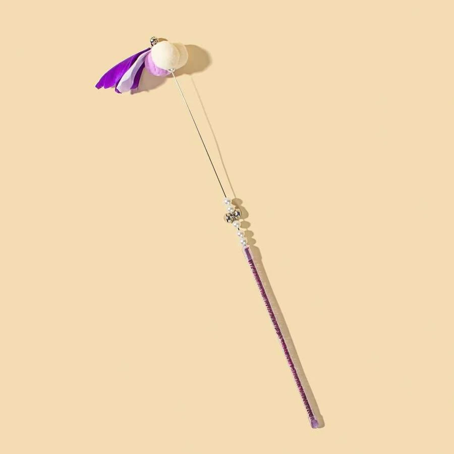 1入備有毛的紫色花朵貓玩具和引誘棒,非常適合玩耍和緩解壓力 - 紫色 - 查看 1