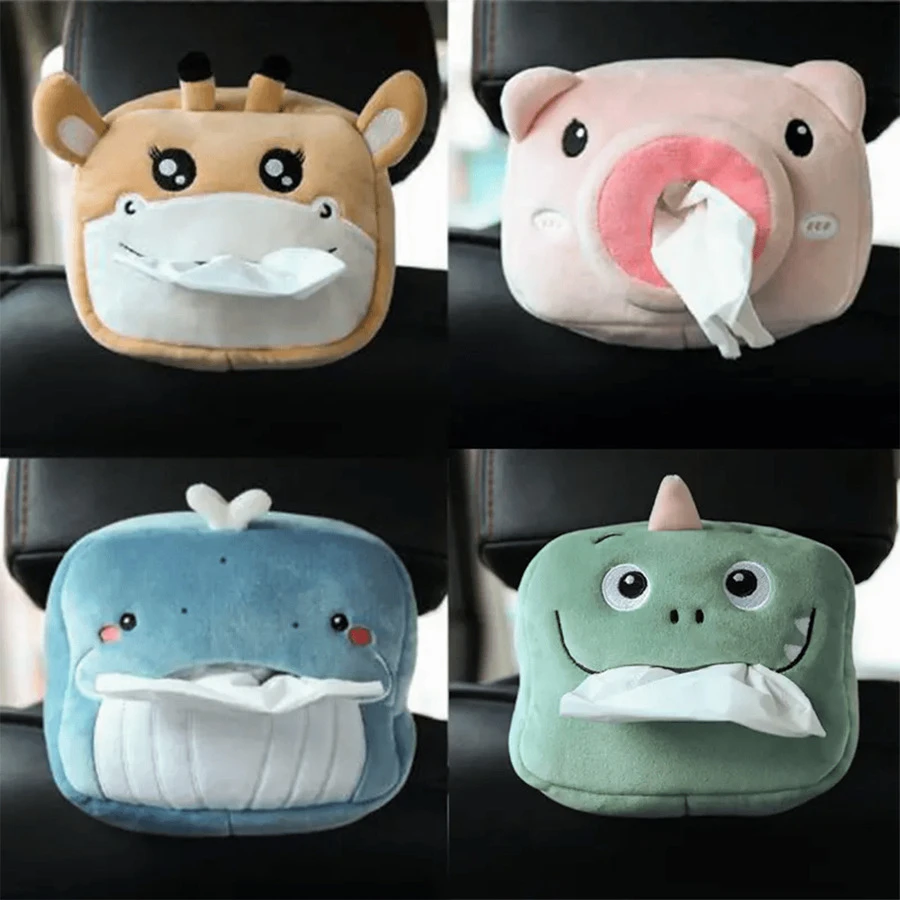 plush-cute-cartoon-tissue-box-tissue-holder-tissue-container-for-car-car-interior-accessory fluffy bag - Multicolor - View 1
