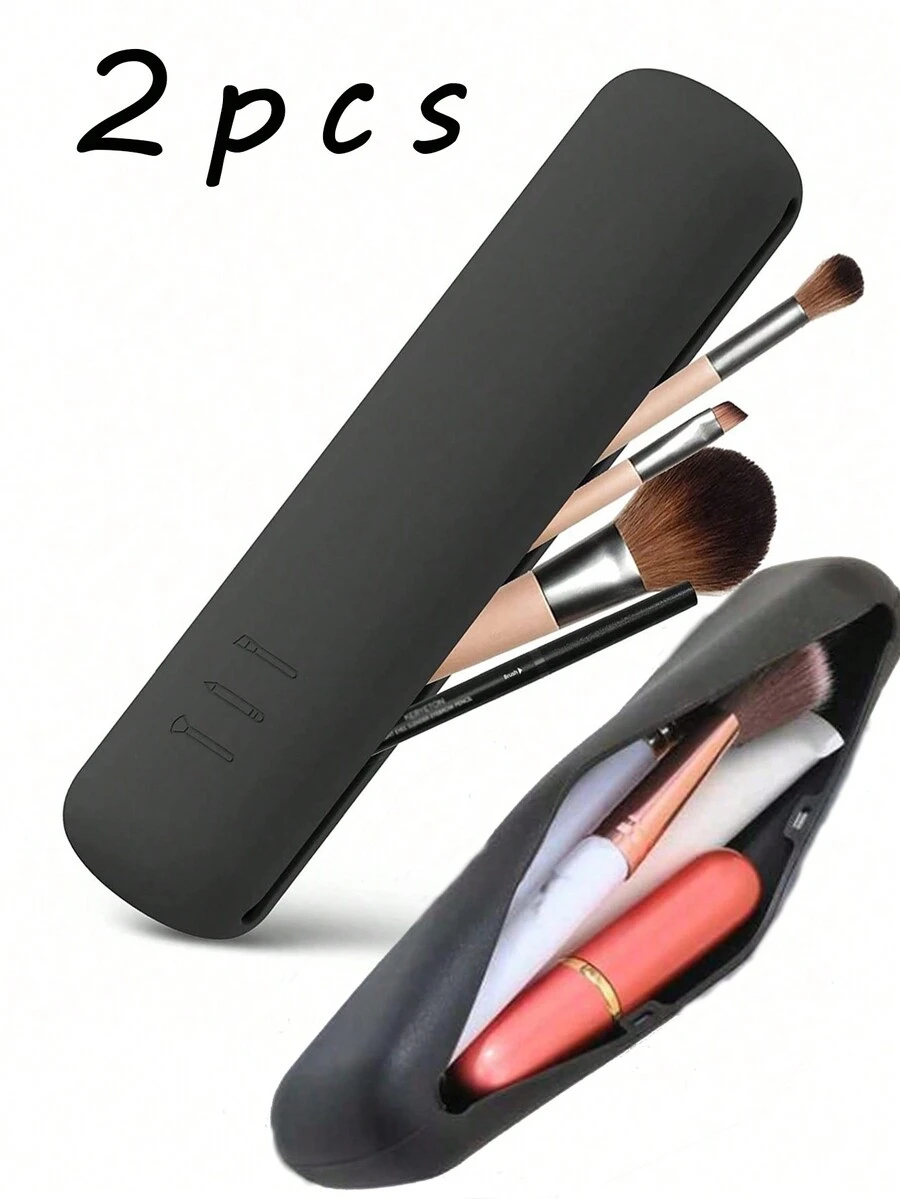 2入組可攜式矽膠化妝刷收納盒,旅行化妝刷收納盒,化妝包化妝包學校用品學生宿舍化妝刷組織器洗衣袋化妝包化妝品收納,適用於旅遊,大學宿舍,女性送禮物感恩節 - 黑色 - 查看 1