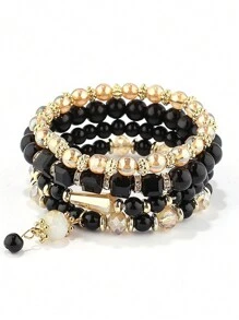 4 cái/bộ Châu Âu và Châu Mỹ Phong cách Đúng mốt Đơn giản , Cao quý Và Thanh lịch Nhiều lớp Hoa hồng Tua Ly Vòng tay cườm Đối với Quý cô , Lý tưởng Ngày lễ tình nhân Qủa tặng - B0054S - Xem 6