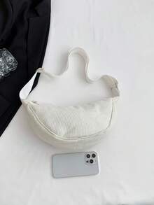 Women's Simple Casual Solid Color Crescent Shoulder Bag - White - View 4