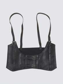 1 Áo ba lỗ nữ có đai lưng rộng & dây thun, thích hợp mặc hàng ngày, vòng eo 60-75cm - màu đen - Xem 5