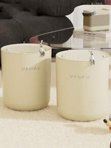 1只覆蓋式大容量垃圾桶,外形吸引人,適用於客廳、廚房、臥室、浴室,頂部銀色熊圖案,米色外觀 - 米色 - 查看 8