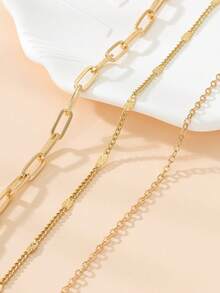 1入時尚多層金屬項鍊,適合女士派對佩戴 - 金黃色 - 查看 3