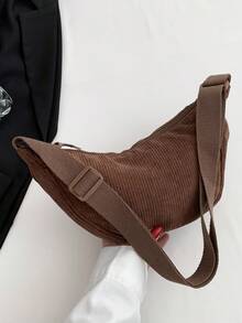 Ladies' Simple Casual Solid Color Crescent Shoulder Bag - Coffee Brown - View 6