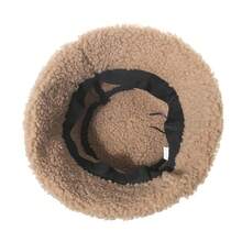 1個女性用麂皮漏斗帽，韓式風格，多功能，加厚保暖，有羊毛編織裝飾，適合小臉型，適用於秋冬季節