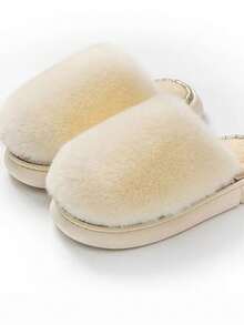 女士毛绒拖鞋，保暖防滑室内家居鞋，适合秋冬季 - 杏色 - 查看 5