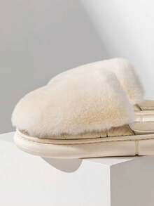 女士毛绒拖鞋，保暖防滑室内家居鞋，适合秋冬季 - 杏色 - 查看 4