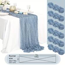 1 PC Blue Cheesecloth Table Runner, 120 inch Polyester Gauze Table Runner Rustic Sheer Runner for Wedding, Baby Shower, Cake Table Decorations - Blue - View 3