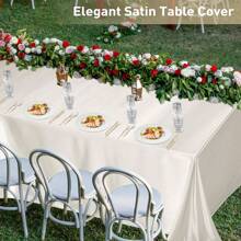 1 pieza Mantel rectangular de satén de 55*120 pulgadas, decoración de mesa de tela suave y brillante adecuada para bodas, novias, fiestas de cumpleaños y de graduación - Blanco - Ver 8