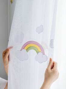 1pc Rainbow Embroidered Sheer Curtain - White - View 3