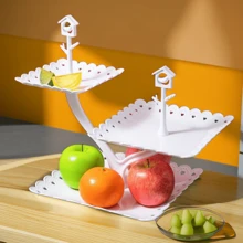 三層甜點托盤,多功能水果盤,家庭客廳零食盤,糖果和蛋糕展示架 - 白色 - 查看 9