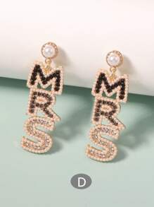 Aretes De Perlas Y Diamantes De Imitación Con Colgante De Letra - Multicolor - Ver 8