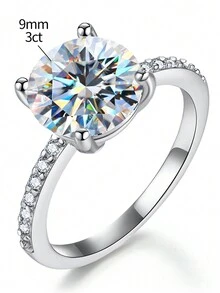 ESBERRY 1枚3克拉莫桑石訂婚戒指,婚禮手環s925純銀圓型承諾戒指,永恆戒指,紀念日禮物,女性奢華珠寶禮物 - 銀色 - 查看 8