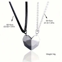 2入組精美磁吸黑白心形情侶項鍊,見證愛情,時尚經典情人節/節日/紀念日/聖誕節女友禮物 - 黑與白 - 查看 4