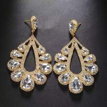 European And American Cross-border Popular Shiny Crystal Pendant Earrings Cross-border Exaggerated Long Drop-shaped Colorful Diamond Pendant Earrings High-end Banquet Party Versatile Earrings - Yellow - View 3