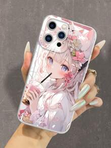 1pc Cute Little Girl Drinking Bubble Tea Printed Tpu Phone Case Compatible With iPhone And Samsung - Multicolor - View 4