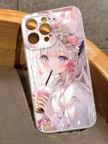 1pc Cute Little Girl Drinking Bubble Tea Printed Tpu Phone Case Compatible With iPhone And Samsung - Multicolor - View 2