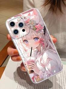 1pc Cute Little Girl Drinking Bubble Tea Printed Tpu Phone Case Compatible With iPhone And Samsung - Multicolor - View 1