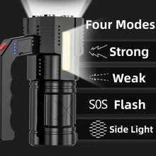 LED Flashlight Hand Lamp Searchlight Home Outdoor Patrol Long Shot Strong Light Charging Super Bright Function - Black - View 4