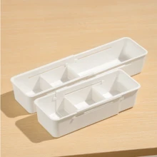 Japanese Style Adjustable Drawer Organizer, Kitchen Cutlery/stationery/ Clothing&medicine Separation Box, Multi-function Storage Boxes - White - View 7