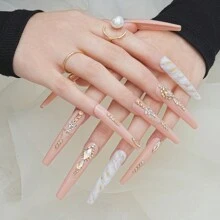 Nâng cấp Của bạn Với 10 cái Y2K Thủ công Độc quyền Thiết kế Móng tay Siêu dài Màu hồng Nhấn Móng tay Với 3D Đồ trang trí , Dễ Đến Mặc - Hồng - Xem 1