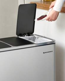 SONGMICS Trash Can, 3 X 4.8 Gallon (3 X 18 L) Garbage Can, 14.4 Gallon Recycle Bin With Soft-Close Lids, Pedals, And Inner Buckets For Kitchen, Stainless Steel, Silver And Black - 銀色 - 查看 7