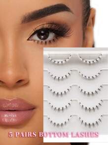 Beauty Showme 5 pares de pestañas postizas de estilo de dibujos animados para la parte inferior, combinación de pestañas superiores e inferiores, rizo J, mink asiático, delineador fino, pestañas inferiores de hebra única, adecuado para Año Nuevo y Navidad