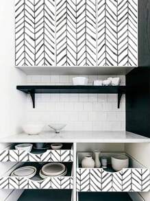 1PC Boho Stripe Peel and Stick Wallpaper Herringbone Black White Vinyl Self Adhesive Room Decor Contact Paper - Black and White - View 4
