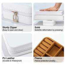 小型珠寶盒珠寶收納盒,首飾架旅行必備品,個性化聖誕生日禮物,女士少女她的朋友媽媽名字字母a-z - 白色 - 查看 3