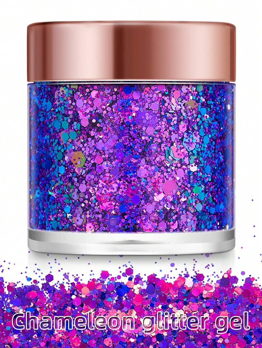 1入件紫藍變色龍和美人魚主題珠光啫喱,適用於臉部、頭髮、眼睛、嘴唇、身體等不同部位,不同角度不同顏色,適用於節日、派對、萬聖節、聖誕節、舞台和夜店