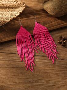 Handmade Beaded Earrings, Boho Style Exaggerated Tassel Earrings, Popular In Europe And America - Hot Pink - View 3