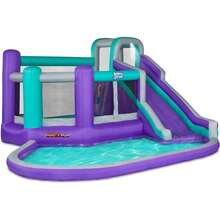 Sunny & Fun Big Time Bounce-A-Round Inflatable Water Slide Park – Heavy-Duty For Outdoor Fun - Climbing Wall, Slide & Splash Pool – Easy To Set Up & Inflate With Included Air Pump & Carrying Case - Water Slides For Kids Backyard - Purple - View 1