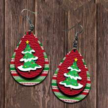 1 聖誕主題皮革耳環,樹狀、聖誕老人、淚珠款式 - 彩色 - 查看 7