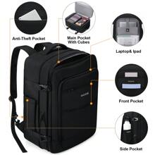 Bruno Cavalli Travel Backpack 42L Carry On Backpack Flight Approved Expandable Travel Backpack Carry On Backpack Luggage Daypack With Packing Cubes, Waterproof Weekender Bags For Women Men - Black - View 5