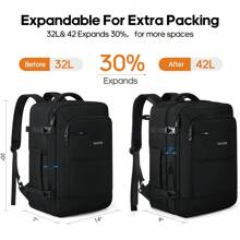 Bruno Cavalli Travel Backpack 42L Carry On Backpack Flight Approved Expandable Travel Backpack Carry On Backpack Luggage Daypack With Packing Cubes, Waterproof Weekender Bags For Women Men - Black - View 2