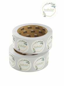 100 Stickers, Decal, Sticker Labels OUR WEDDING, 4 CM - Olive Green - View 3