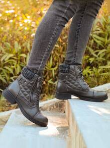STQ Women's Combat Boots Lace Up Ankle Booties - Grey - View 3