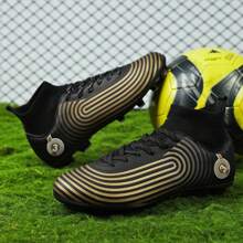 1雙戶外男足球鞋,配有ag抗滑釘,專業足球訓練比賽專用,男女皆宜(輕量級) - 黑色 - 查看 4