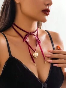Châu Âu và Châu Mỹ Xuyên biên giới Giáng sinh Theo chủ đề Có thể điều chỉnh Nhung Vòng cổ choker Với Bowknot Và Mặt dây chuyền trái tim Đối với phụ nữ - Ngôi sao - Xem 2